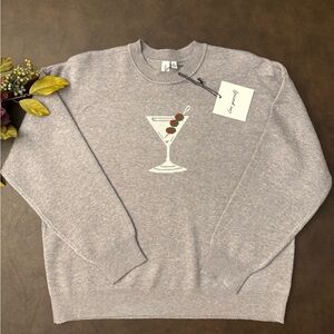 NWT Boutique Grey Heavyweight Sweater with Classic Dirty Martini Cocktail Design